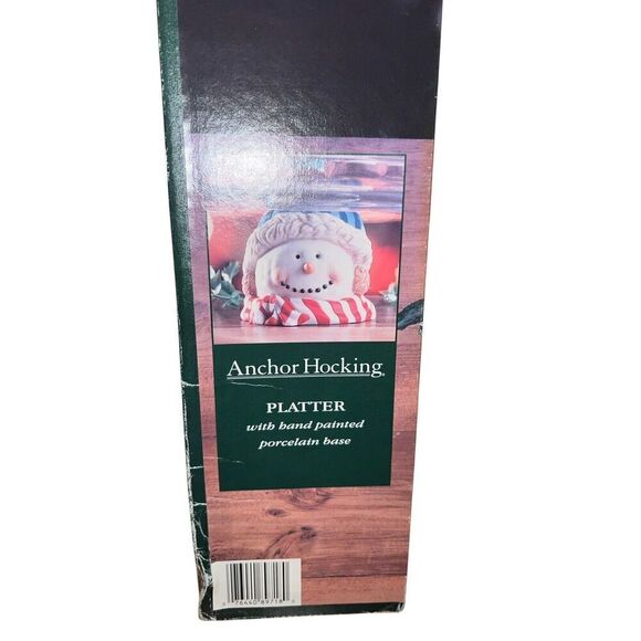 Holiday Christmas Glass Cake Platter‎ Plate Snowman Base Anchor Hocking EUC - Picture 8 of 8